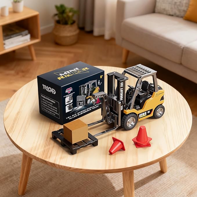 1/64 MINI RC Forklift ToyRemote Control Engineering Truck with Lights &amp Sounds2 in 1 Lift Fork &amp Hook Truck for Adults Boys Kids Age 6-8 8-12 Years Old.