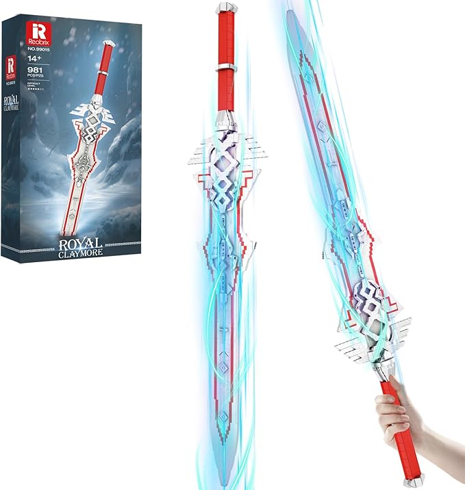 Reobrix Sword Building Sets for Adults Cool Royal Claymore 99015 Collectible Build and Display Model Anime-Style Cosplay Toy Sword Home Office Decor Gifts for Classic Game Fans Boys 14+ (981 PCS)