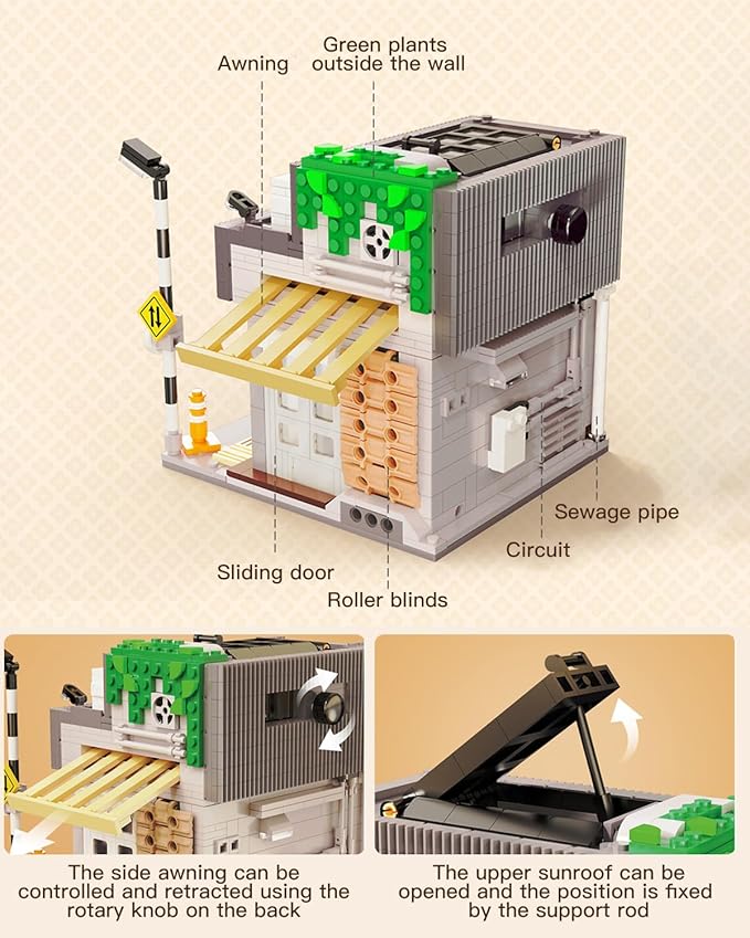 Japanese Summer Breeze Coffee House Building Block Set MOC City Café Shop with LED Lights Architecture Construction Model for Adults Teens Boys Girls (1108PCS)