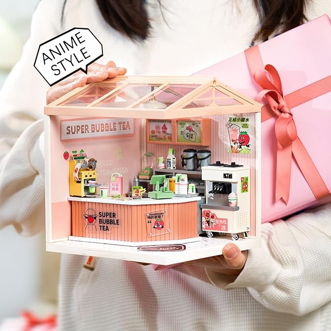 Rolife LED Building Blocks for Adults1:24 Toy Building SetsModel Building Kits for Kids Ages 8-12-15DIY Miniature Dollhouse Kits for AdultsHobbies for Women Men (4.Double Joy Bubble Tea)
