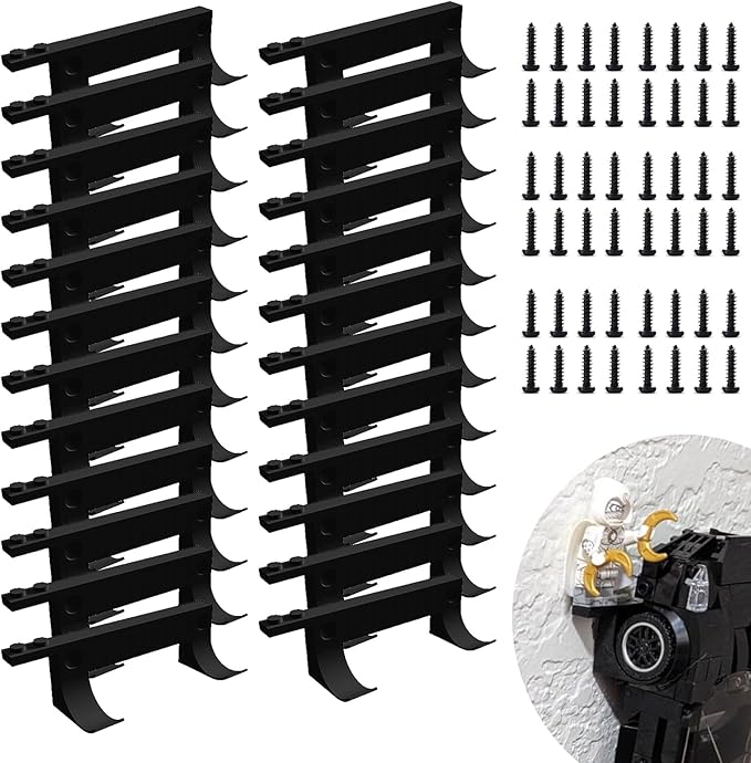 TEYOUYI 24PCS Wall Mount for Any Lego Speed Champions Sets Wall Bracket for Lego Speed of Champions with a Base for The PilotWall Mount for Brick Cars and Figure Black