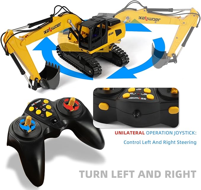 Remote Control Excavator for Boys Metal Bucket Construction Vehicle - Includes 2 Rechargeable Batteries for 40+ Mins Play 1/24 Scale Realistic Sound &amp Lights STEM Gift for Kids 3-12