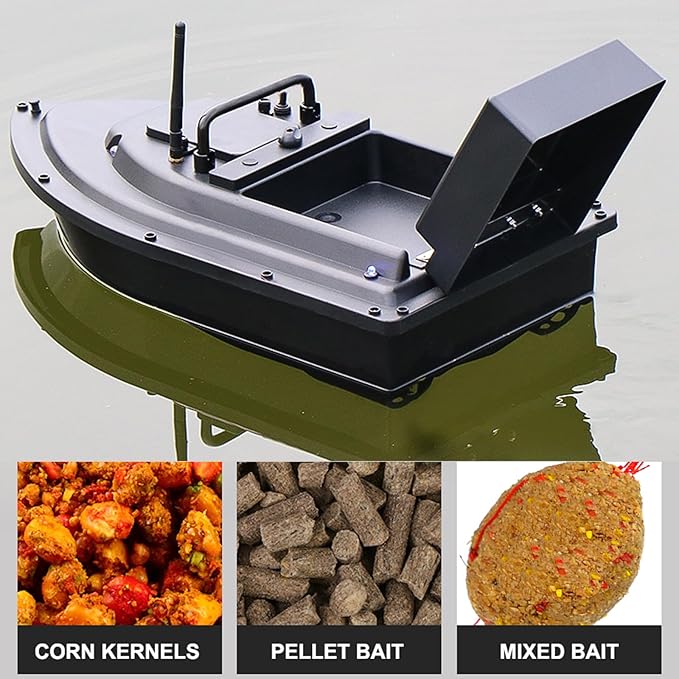 RC Fishing Bait Boat with 2 x 5200mAh Batteries &amp Carrying Bag 1640FT Remote Range 3.3LB Load Capacity Speed Cruise Night Lights – Remote Control Carp Bait Boat (Black)