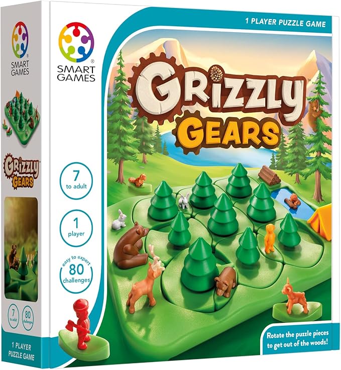 SmartGames Grizzly Gears – Rotating Maze Puzzle Game with 80 Challenges for Ages 7+