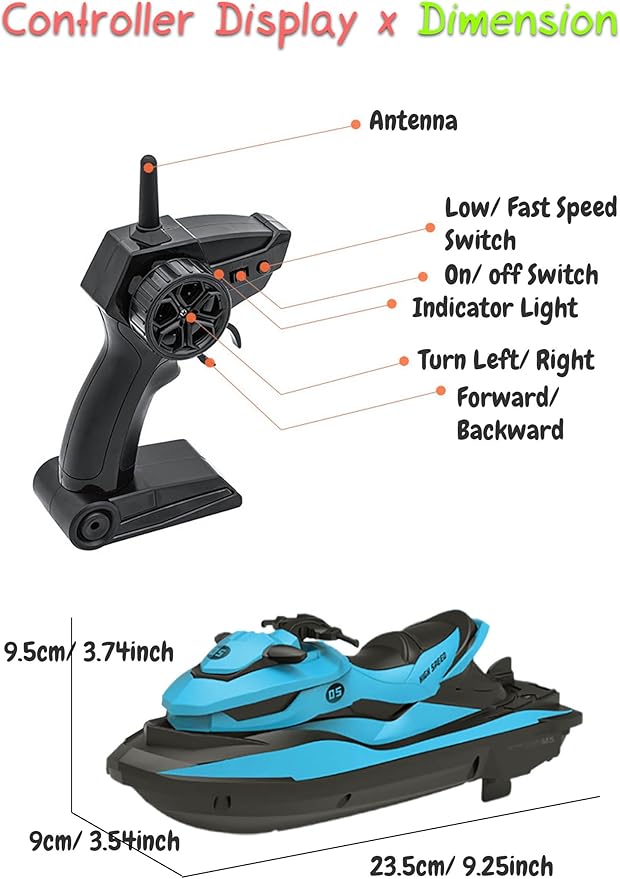 2.4 GHz RC Motorboat for Kids &amp Adults 10 km/h High-Speed Dual-Motor Electric Racing Jet Ski Toy 50 m Range 20 min Play Low-Battery Alarm Pool &amp Lake Ready (Blue)