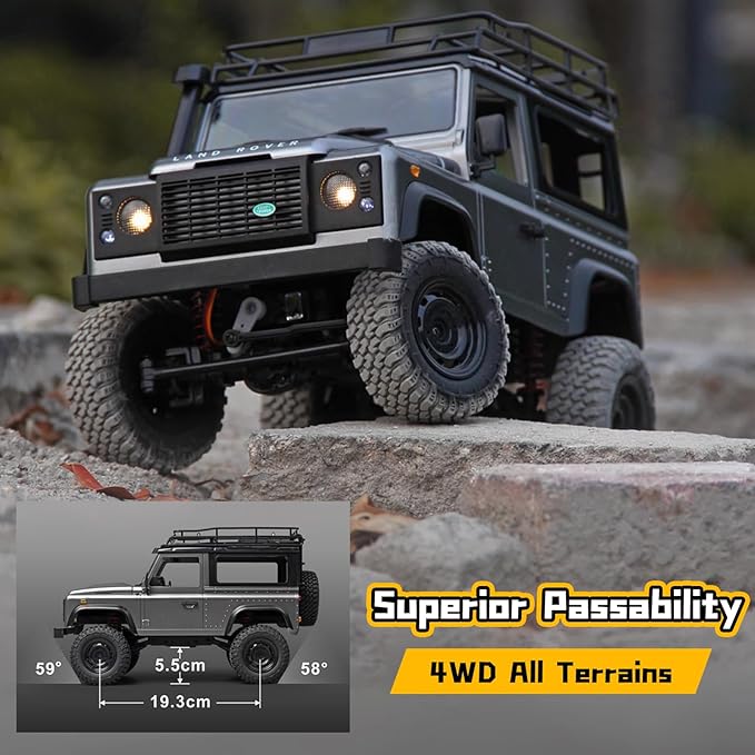 MN-99S RC Car 1:12 Scale RC Rock Crawler 4WD Off-Road RC Truck RTR 2.4G Remote RC Land Rover Vehicle Models for Adults Hobby Gifts (Gray)