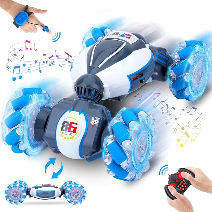 Gesture Sensing RC Stunt Car Toys for Boys Girls 6-12 Year Old 4WD Remote Control Car 360° Rotate Transform Off-Road Drift RC Toy with Lights Music 2.4Ghz Hand Control Birthday Xmas Gifts