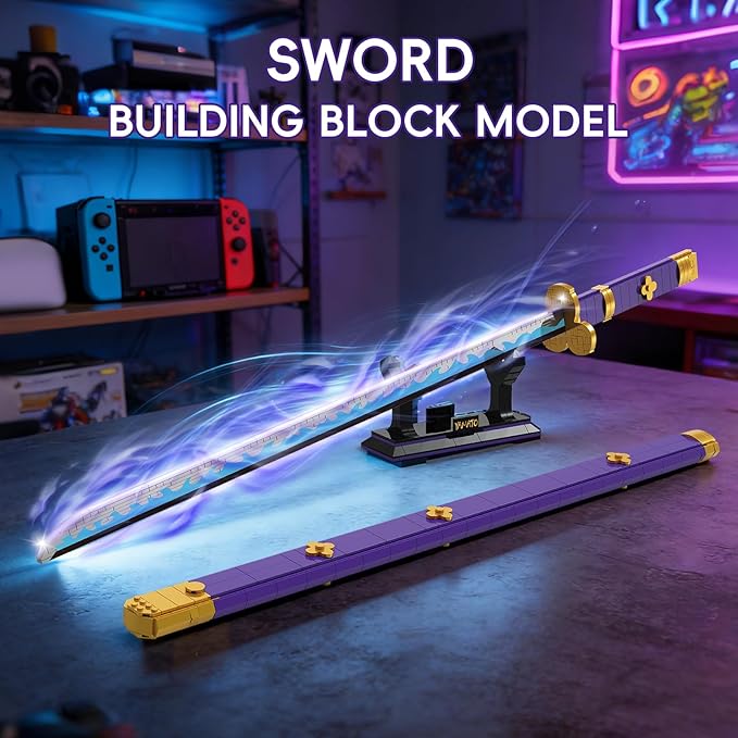 Anime Sword Building Set 936 Pieces Yamato Sword Model with Scabbard &amp Stand Japanese Samurai Cosplay Prop Construction Toy Hell King Style Blade Gift for Adults and Teens