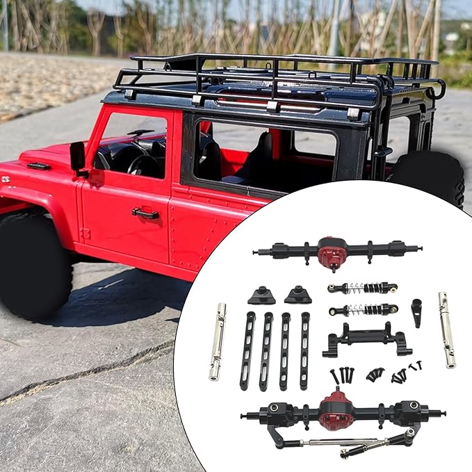 RC Car Upgrade Parts Front and Rear Assembly Kits Metal for MN82 LC79 MN78 1/12 Scale RC Hobby Car Black 15x20x5cm
