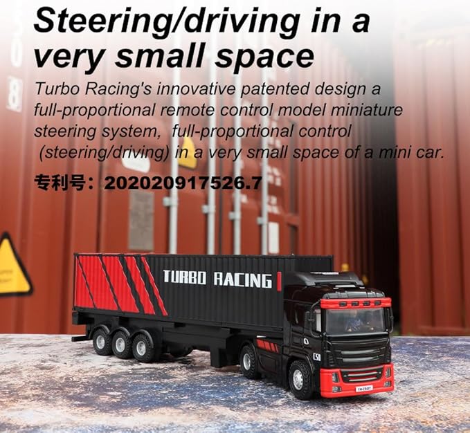 Turbo Racing 1:76 C50 RTR Tractor Remote Control Truck Four-Wheel Drive Simulated Headlights 10CH Minicar Model(Black-Red)