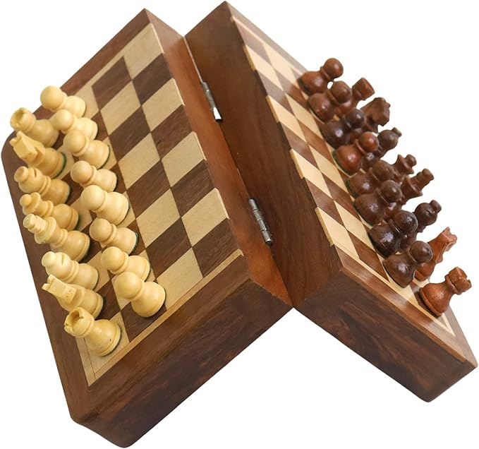 RoyalChessMall-Golden Rosewood Wooden Inlaid Magnetic Chess Set 5 with Folding Board