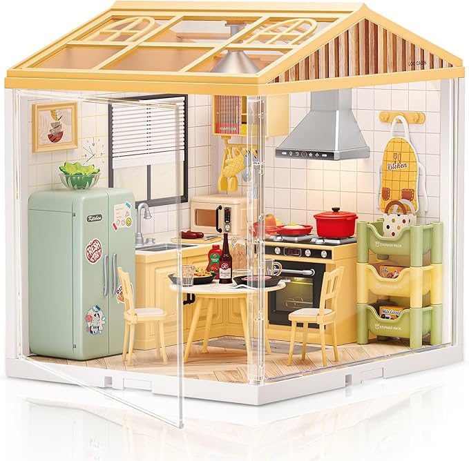LED Building Blocks for Adults 1:24 DIY Miniature Dollhouse Kits with Roof &amp Dustproof Cover Tiny House Toy Building Sets for Kids Ages 8-12-15 Birthday Hobbies Gift for Men Women Boy Girl