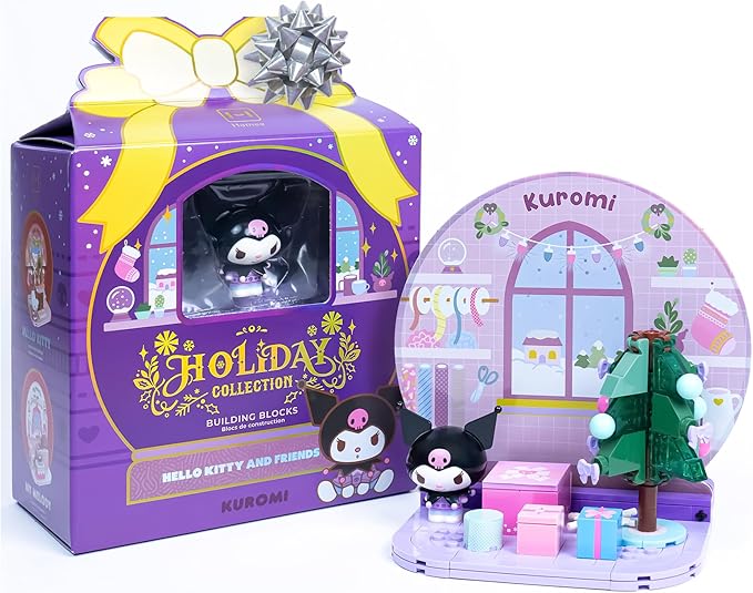 Hamee Sanrio Hello Kitty and Friends Holiday Collection Cute Building Blocks Figure Set – [Birthday Gift Party Favor Gift Basket Filler Stress Relief Collectible Sanrio Fan Relaxation] – Kuromi