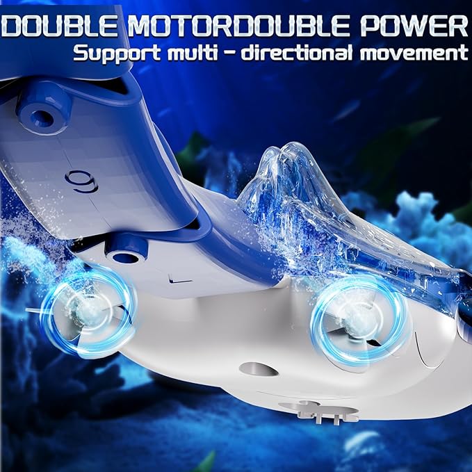 Remote Control Shark Toys for Boys Kids 1:18 Scale High Simulation Manta Ray for Pool Electric RC Shark Stingray Fish Pool Outdoor Toys with Light &amp Diving Function for 5 6 7 8 9 Year olds Kids