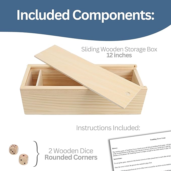 WE Games Wooden Block Stacking Party Game for Adults Tumble Tower Wedding Guest Book Alternative Tabletop Games Includes Storage Case 12 inches