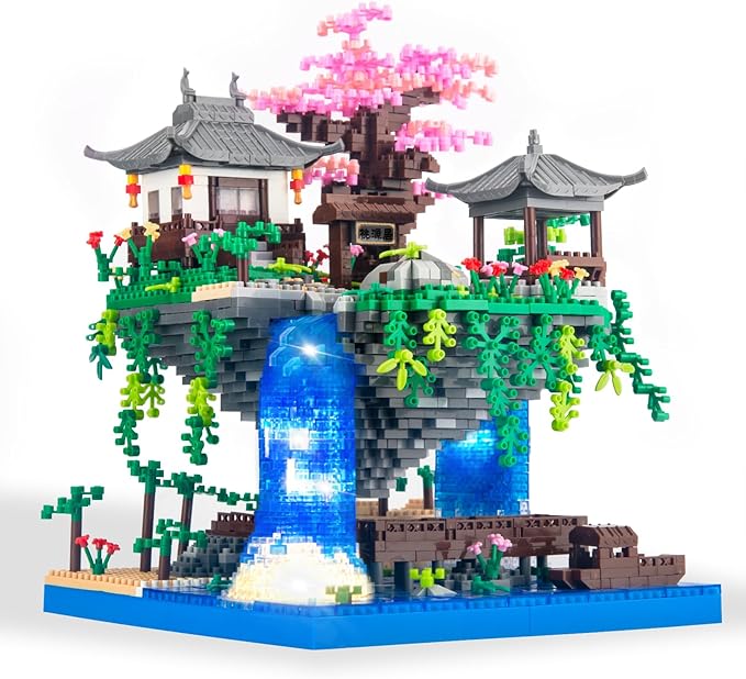 Cherry Blossom Bonsai Tree Micro Building Block Set Chinese Architecture Peach Blossom Pond Kits Japanese Sakura Tree Valentine's Day Gifts for Adults Age 14+ (2705Pieces)
