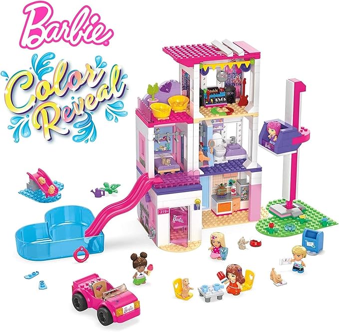 MEGA Barbie Color Reveal Building Toys Set DreamHouse with 545 Pieces 5 Micro-Dolls 6 Pets and Accessories 30 + Surprises Kids Ages 6+ Years