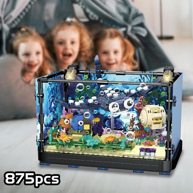 RiceBlock Fish Tank Aquarium Building Sets Holiday Toy Ocean Theme Construction Toys Educational STEM Creative Gift for Kids Ages 8-12 Boys and Girls Ideal Gift for Christmas and New Year889PCS