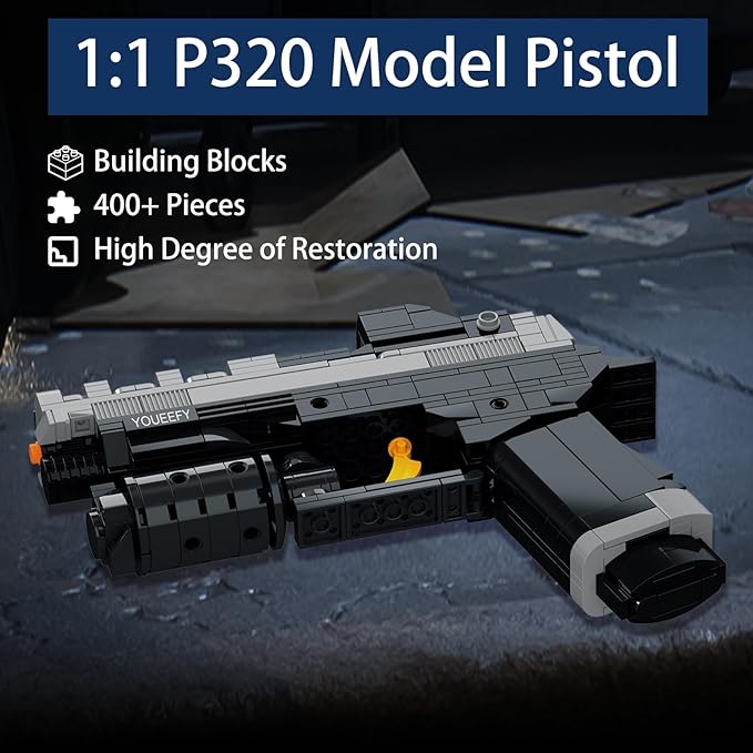 1:1 P320 Pistol Building Blocks Set 400+ Pieces Building Blocks Model Gun Toy for Adults &amp Kids 14+ Unique Collectible Gift for Christmas Birthday Military Fans (P320)