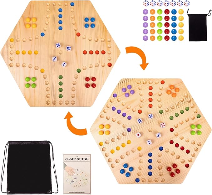 Marble Board GameSet:1 Board+30 Marbles+7 Dice+1 Storage Bag+1 Shoulder Bag6 ColorsFast Track Wahoo Board Game2 in 1 Board for 4-6 PlayersPortablePerfect for Family Party