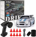 [2026 New Upgrade 1/43 Scale Mini RC Drift Car with Gyroscope Toys for Age 8-14 Old Birthday Gifts Micro Small with Full Proportional RTR 2.4GHz Remote 2 Tire Sets 8 Cones - Silver Blue