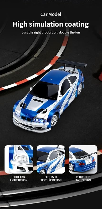 1/43 Mini RC Drift Car 2.4GHz RTR Full Proportional Remote Control Cars 4WD High Speed Racing Lights Kit and Racing Tires (4302)