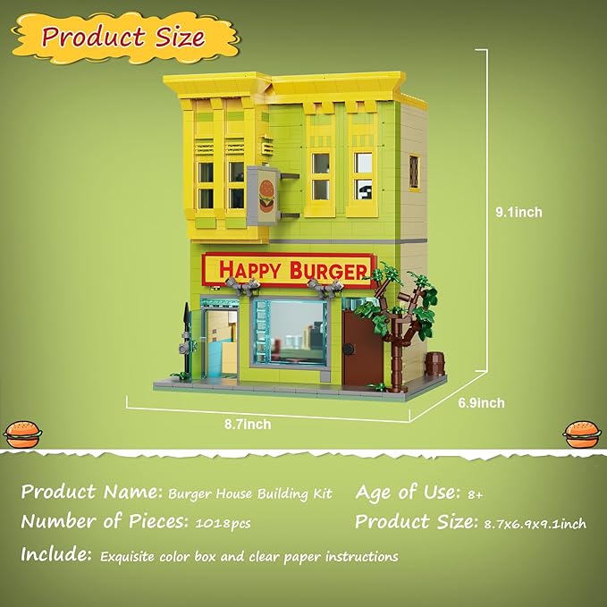 Happy Burgers House Building Set The Bob's House Kuchi Kopi Building Blocks Toys Set Compatible with Lego Great Gift and Collectibles Set for Belcher Family Cartoon TV Fans Boys &amp Girls(1018 PCS