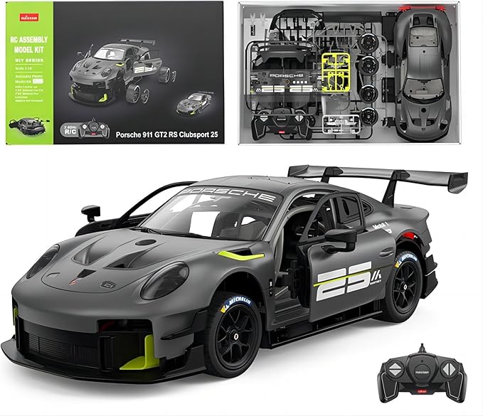 RASTAR 99600 1/18 76PCS Officially Licensed RC Race Car Building Kits for Porsche 911 GT2 RS Clubsport 25 with Opening Doors Working Lights Remote Motor &amp DIY Decals for Play &amp Display - Id