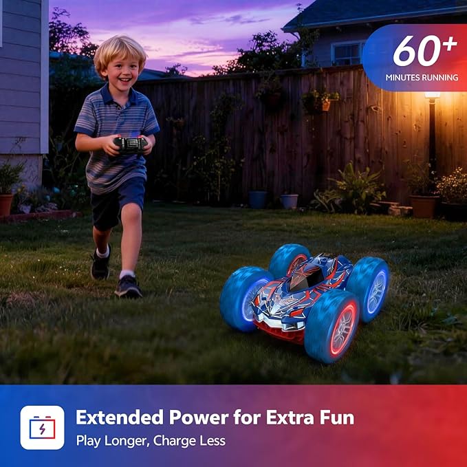 RC Cars Spider Toys for Kids 4-12 4WD Remote Control Car Spider Toy Gift Double Sided Stunt Car With LED Lights 2.4GHz 360° Flip &amp Spin/Rotation 60 Mins Playtime Gift for Kids Boys Beginners