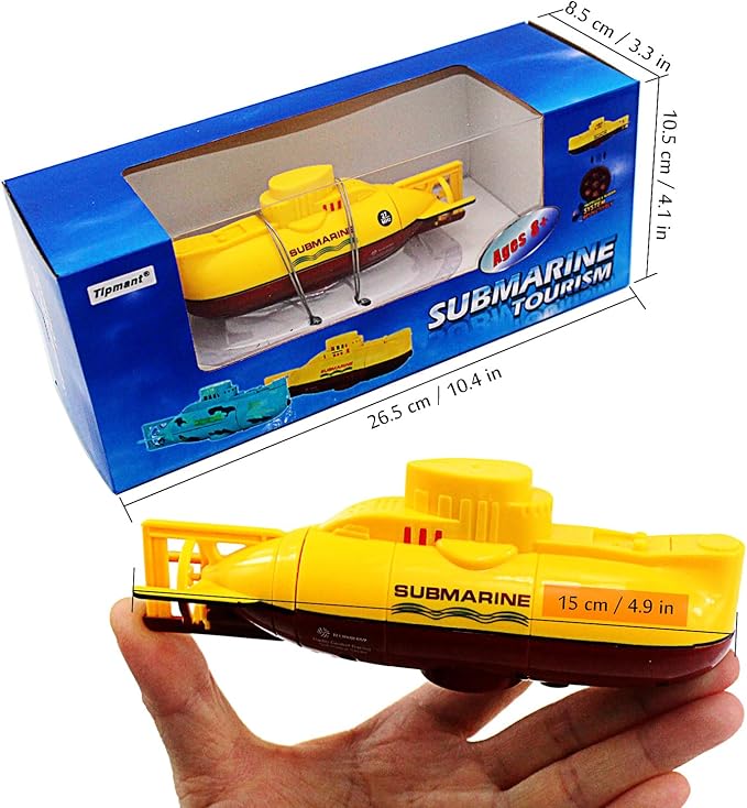 Tipmant Mini RC Submarine Toy Remote Control Boat Electric Dive for Fish Tank Water Tube Kids Gift Yellow