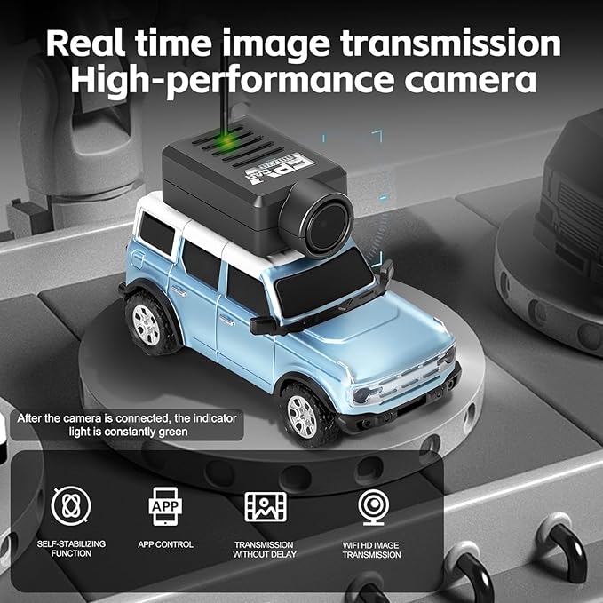 WLtoys 1:64 Mini RC Cars 2.4G FPV Remote Control Toy Car with 720P HD Camera Gyro LED Ambient Light APP Controlled Drifting Car for Adults (Blue)