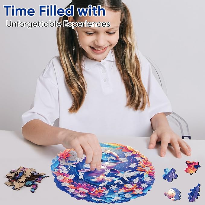 Qiuenisray Wooden Puzzles for Adults Dolphin Baby Jigsaw Puzzles 200 Pieces FSC Certified Unique Ocean Adult Puzzles Wood Puzzles Creative Gift for Family Game 11.2x11.2 in