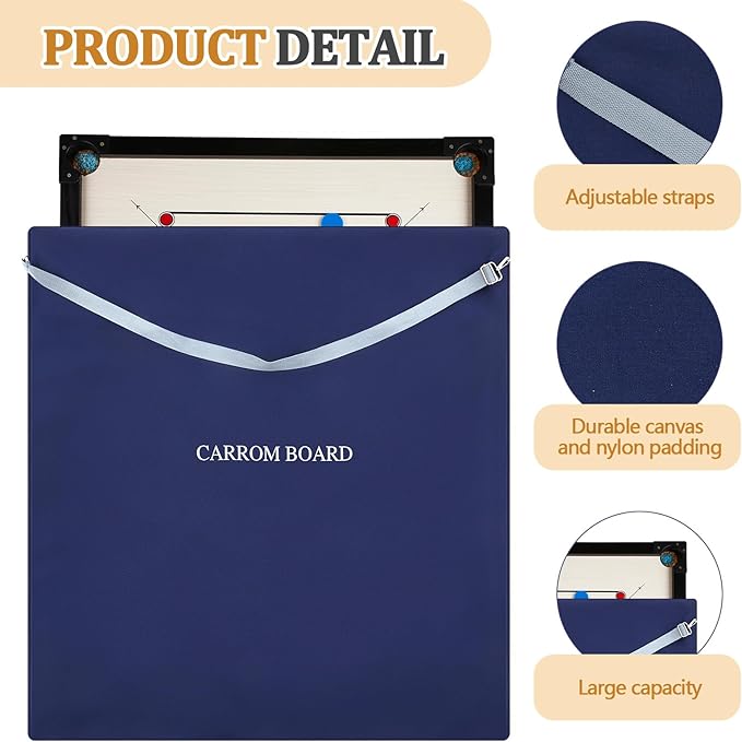 37.5 x 37.5 Carrom Board Cover Storage Carry Bag Canvas Padded Nylon Adjustable Strap and Two Accessory Pockets for Protecting Transport Board Stands Carrom Kits for Christmas