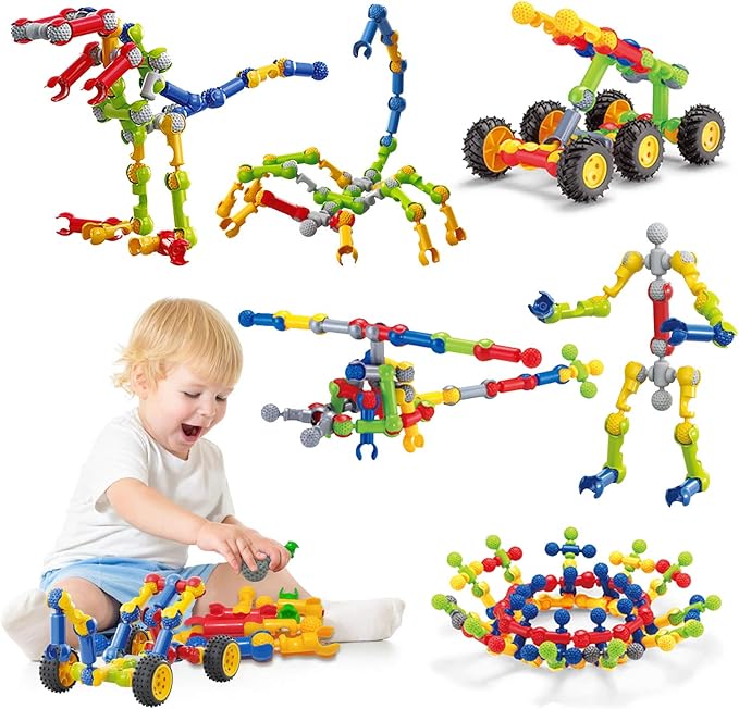 Kids Building Kit STEM Toys 110 Pcs Educational Construction Engineering Building Blocks DIY Learning Set for Ages 3-10 Year Old Boys Girls Best Gift for Children Creative Games Fun Play