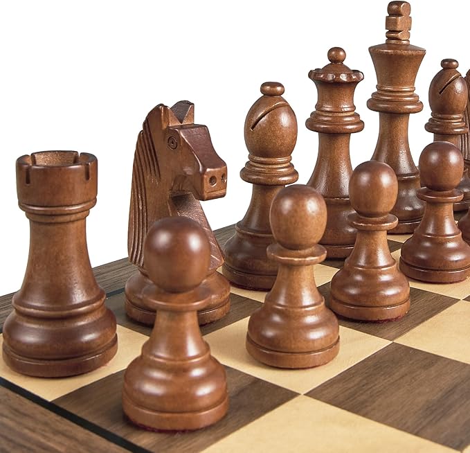 Wooden Chess Pieces Only-Heavy Weighted Tournament Chessmen with 2 Extra Queens-King Height 3.8 inch-Replacement of Missing Pieces-Exquisite Packaging