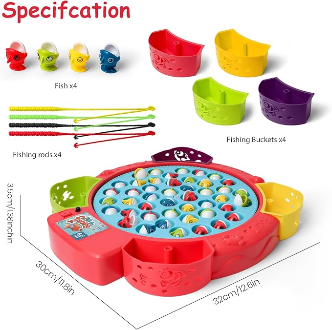 Fishing Games for Kids with 45 Fish and 4 Poles-Fishing Toy for Toddlers with 360° Rotation Board&ampMusic1-4 PlayersAges 3+