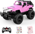 DOUBLE E Jeep Licensed 1:14 Scale Pink Remote Control Car for Girls with 2*DIY Stickers Open-top Design RC Jeep 80Min Play 2.4Ghz Off Road RC Trucks with LED Lights Birthday/Xmas Gifts for Girls 6+