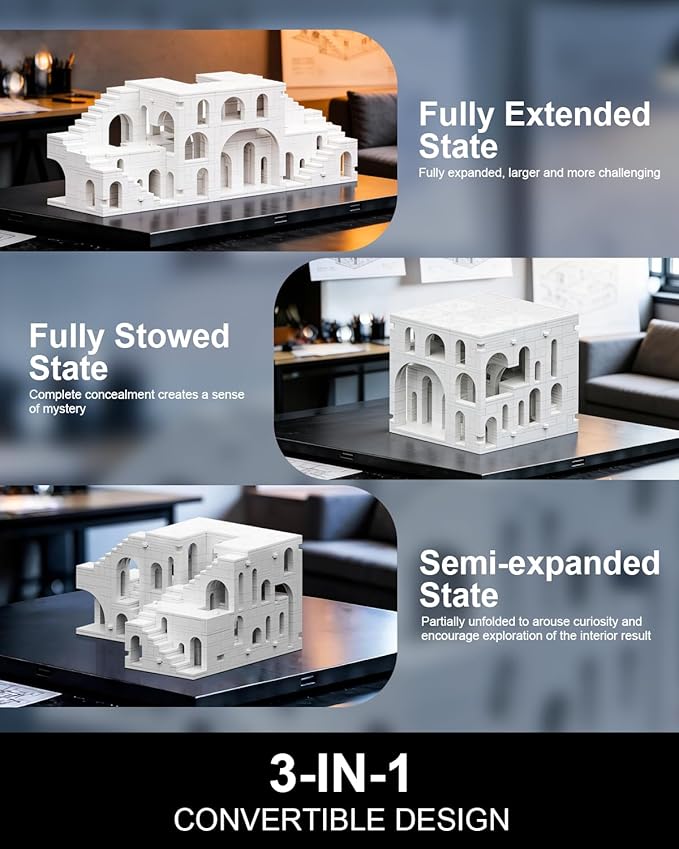 dOvOb Architectural Transformable White Castle Building Blocks Set - 1170PCS Construction Magic Maze Mode Collectible Display Set for Adults and Teenagers