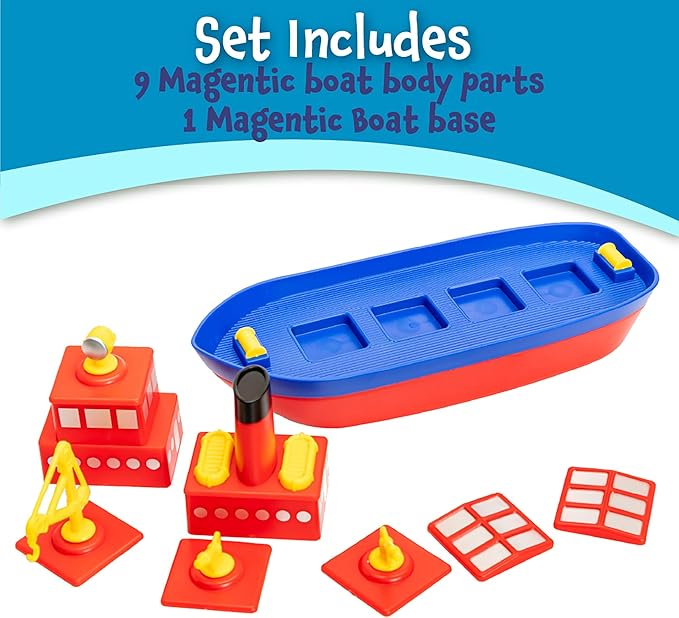Popular Playthings Magnetic Build-a-Boat High Seas Play Set Waterproof Floating Bath Toddler Toys Gifts for Kids Ages 3 &amp Up - 10 Pieces