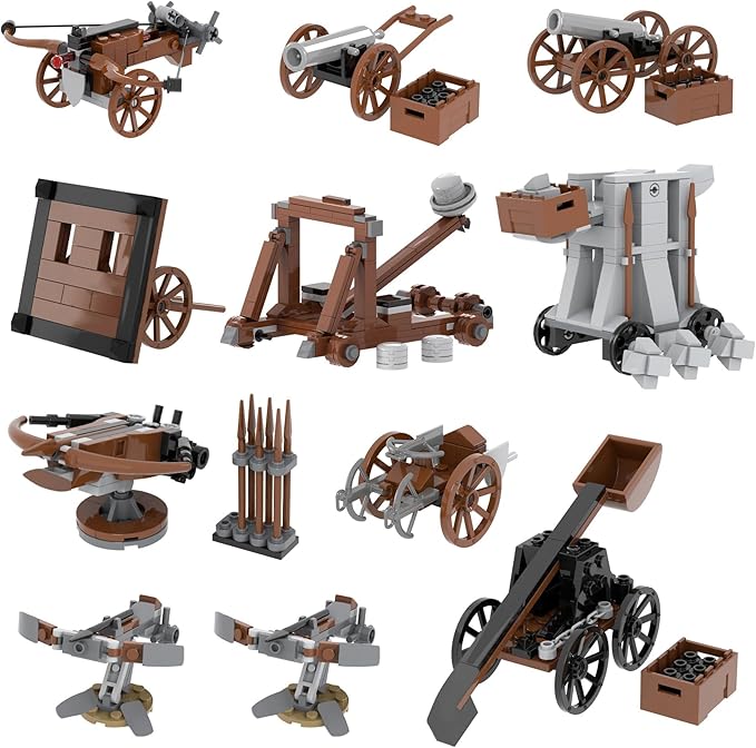 564Pcs Medieval Weapons Building Block Set Castle Defense MOC Bricks Pack Military Siege Equipment Parts Knights Battle Accessories.