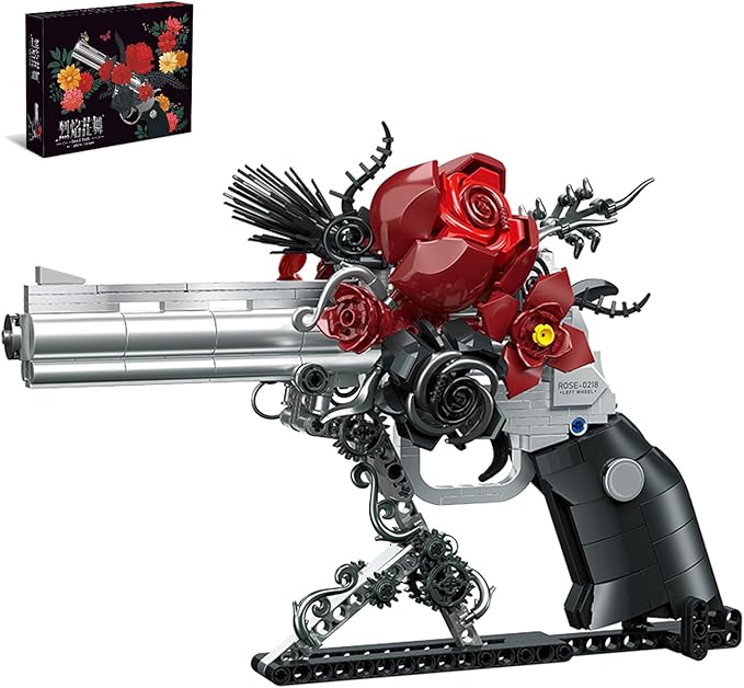 Building Blocks Gun Revolver Set 631 PCS Brick Pistol Model Kit with Roses Creative Mechanical Block Gun Compatible with Lego 853792 Accessory Toy for Kid &amp Adults Home Decor