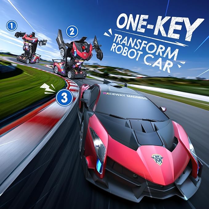 Holyton 1:10 Scale Transforming RC Car &amp Robot with Gesture Control 80 Mins Play (2 Batteries) One-Button Transformation LED Lights &amp Sound Effects – STEM Gift for Boys &amp Girls Ages 5-1
