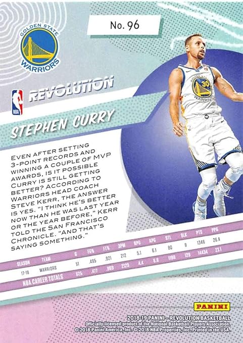 2018-19 Revolution Basketball #96 Stephen Curry Golden State Warriors Official NBA Trading Card By Panini
