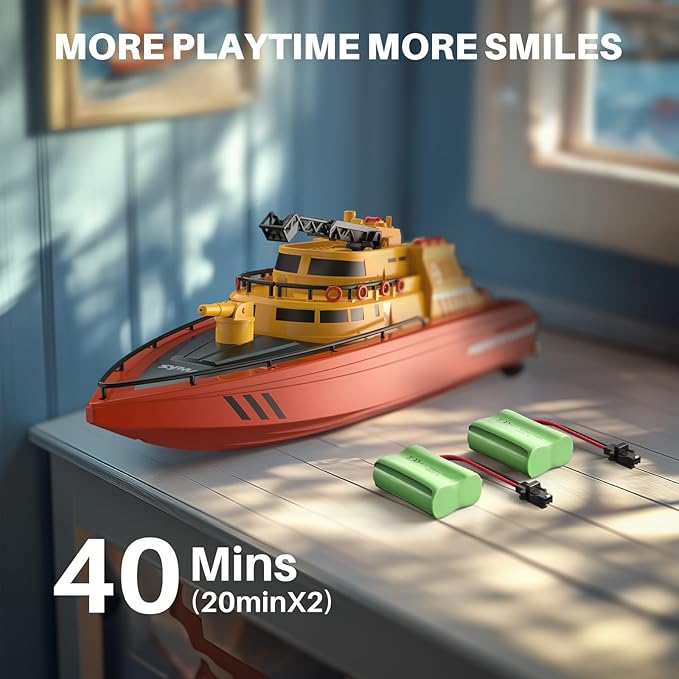 SYMA Remote Control Boat Big RC Boat Firefighter for Kids 8-12 with 40 Mins Run Time (2 Batteries) One-Key Water Spary 15 km/h High Speed and Low Battery Warning Pool Toys for Boys Girls