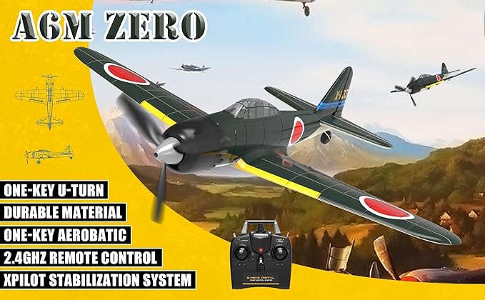 A6M Zero WW2 RC Airplane for Adults - 4CH Remote Control Warbird Fighter with 6-Axis Gyro Aerobatic Park Flyer Ready to Fly Gift for Teens 14+