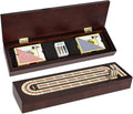 Cribbage Board Game Set Premium Wooden Board with Magnetic Lock and Metal Pegs 2 Playing Cards and Large Storage - Travel-Friendly Continuous 3 Track Board