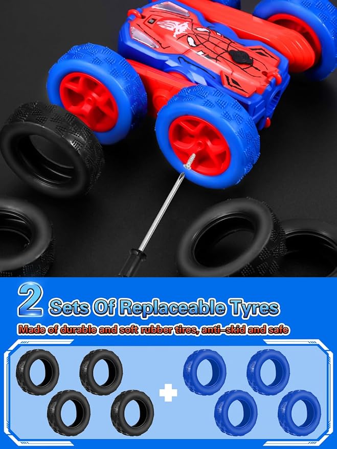 Spider Remote Control Car - 360° Flip RC Toys for 4 5 6 7 8 Year Old Boys 2.4Ghz Double Sided RC Stunt Car with Light Spray Birthday Xmas Gifts for Kids Age 4-6 5-7 8-12