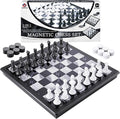 2-in-1 Chess Set and Magnetic Checkers Set - Foldable 13-inch Travel Board Game Durable Plastic Puzzle and Strategy Toys for Kids and Adults