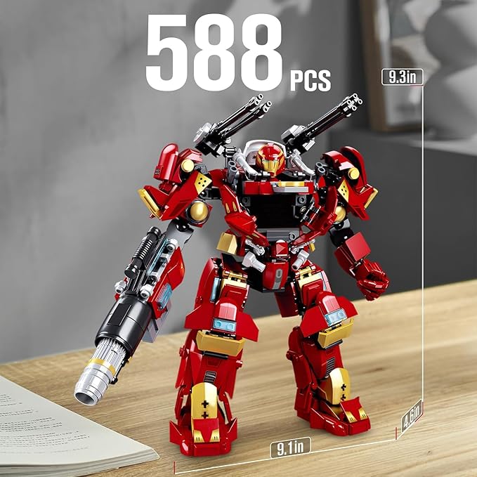 HIGH GODO Mech Robot Transforming Building Blocks Set for Adults City Warrior Justice Hero Soldier Mech Model Building Kit Cool Creative Robots Toys Gift for Teens 14+ 588 Pieces