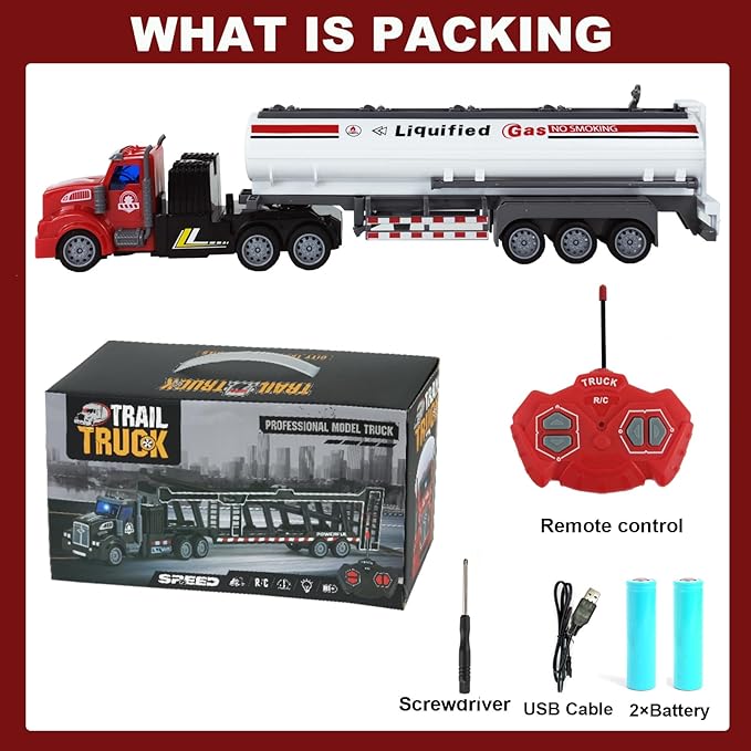 Remote Control Semi Truck Fuel Trailer 14 1:48 Fuel Trailer Truck Toy Equipped with 2 Rechargeable Batteries Gifts Ideas for Boys Age 3-8 Year Old